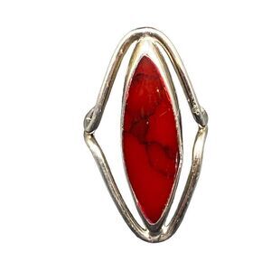 ATI Vintage Sterling silver 925 oval elongated red jasper ring Mexico
